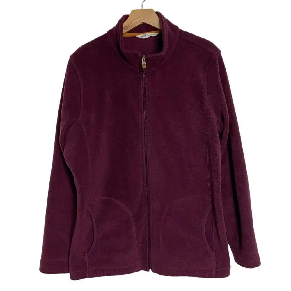Woolrich XL‎ maroon full zip warm fleece jacket Y2K Hiking Outdoorsy Preppy
